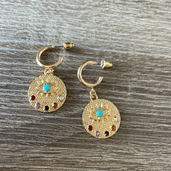 Eye Earrings Multicolor Stones N1056 - Picture 3 of 4